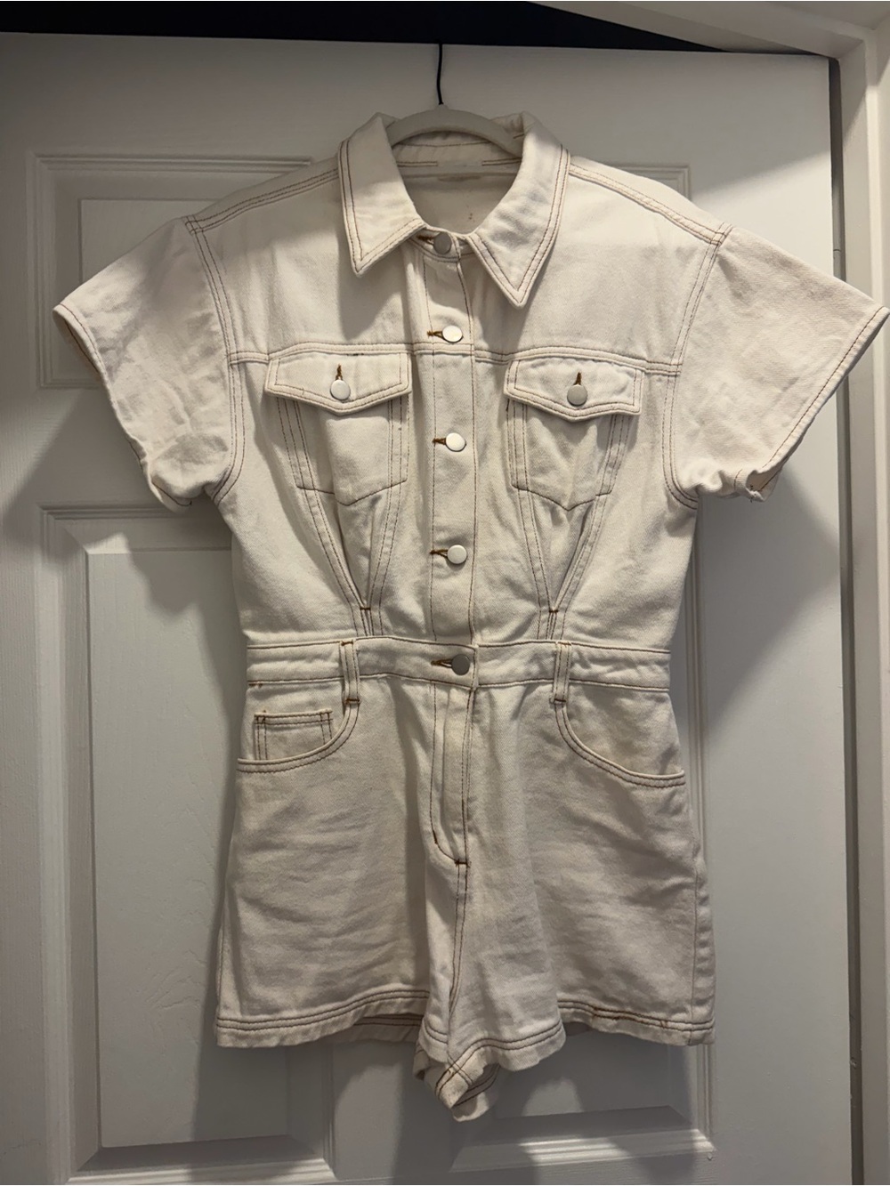 Vici Cream Short Sleeve Denim Romper